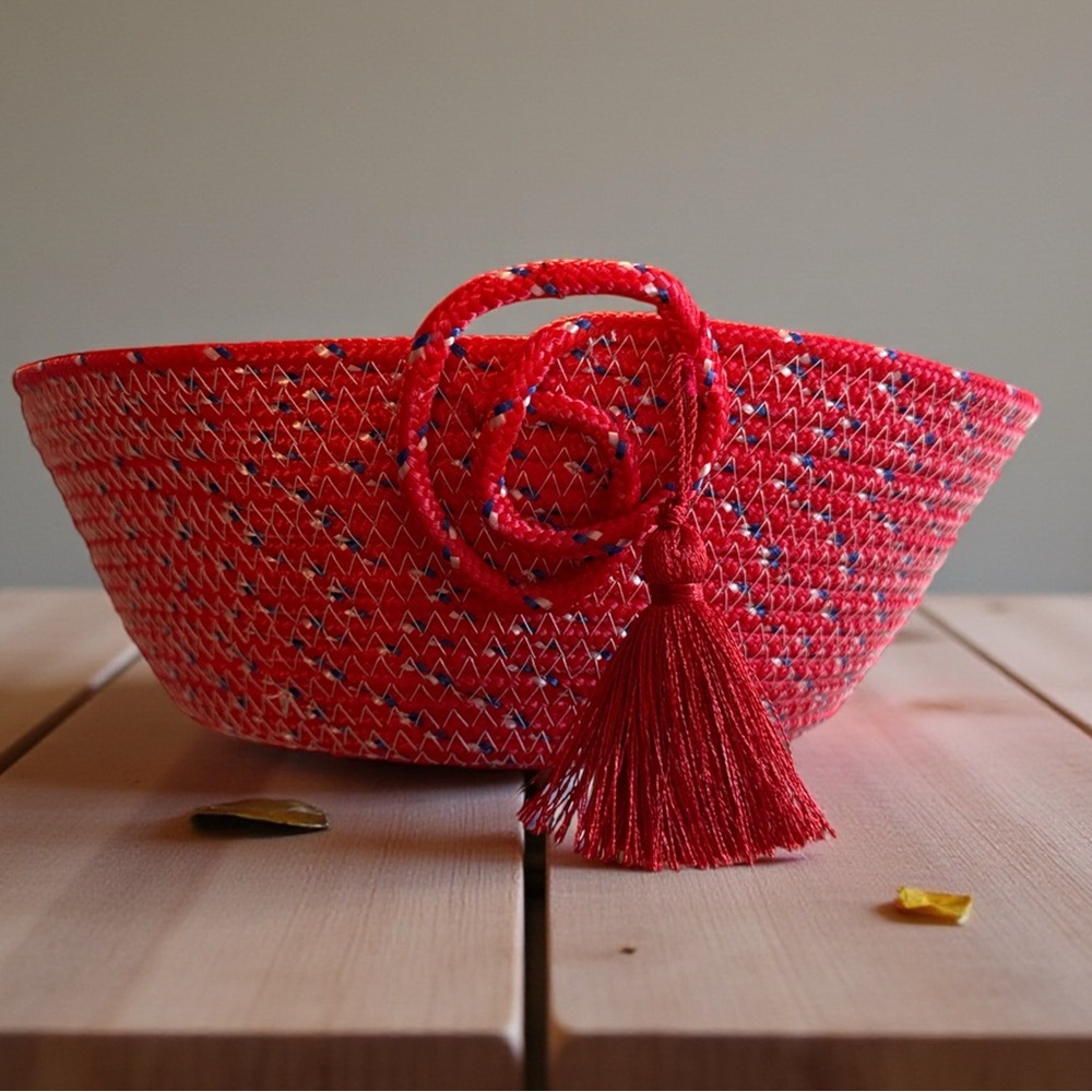 Purse bowl- Red Woven Basket with Tassel